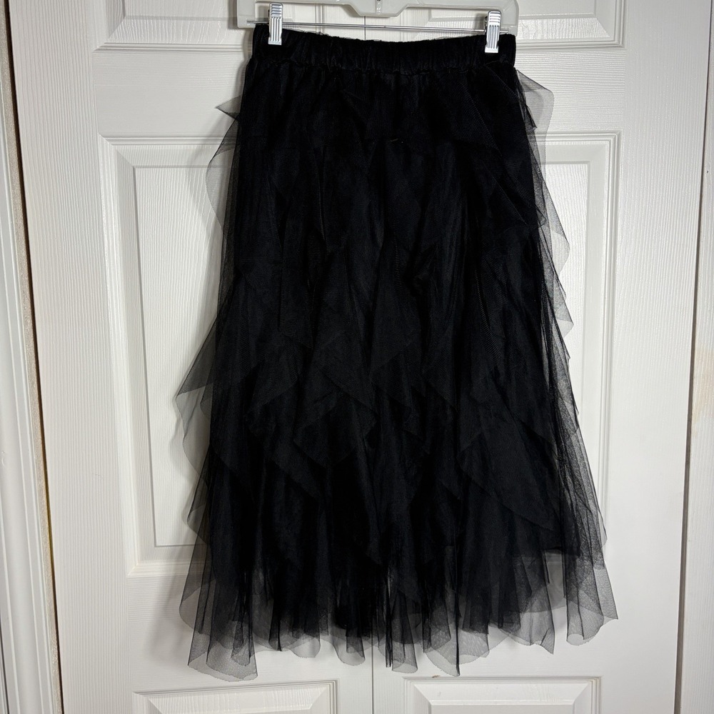 ELINGS Tulle Skirt Women M Black Tiered Layered Fairy Whimsigoth Witchy Gothic